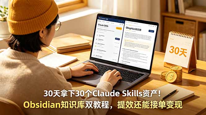 30天拿下30个Claude Skills资产！Obsidian知识库双教程，提效还能接单变现-吾爱云课堂