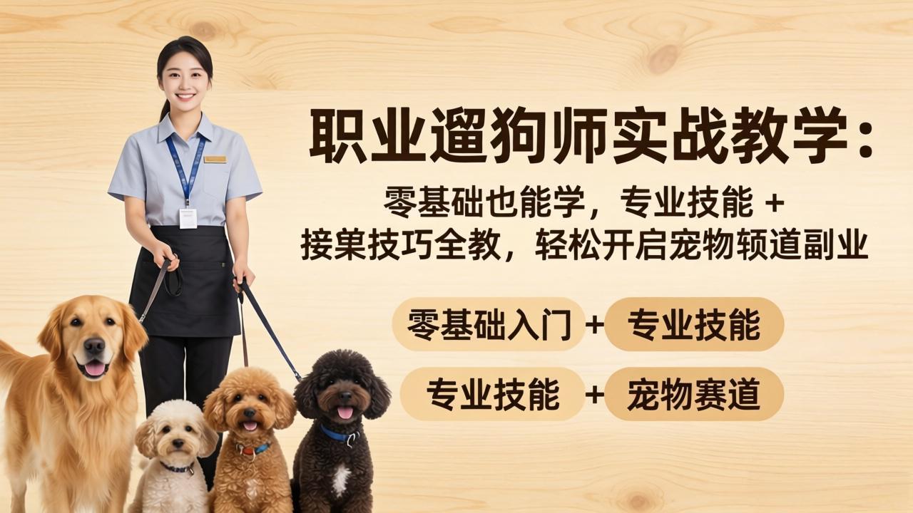 职业遛狗师实战教学：零基础也能学，专业技能 + 接单技巧全教，轻松开启宠物赛道副业-吾爱云课堂