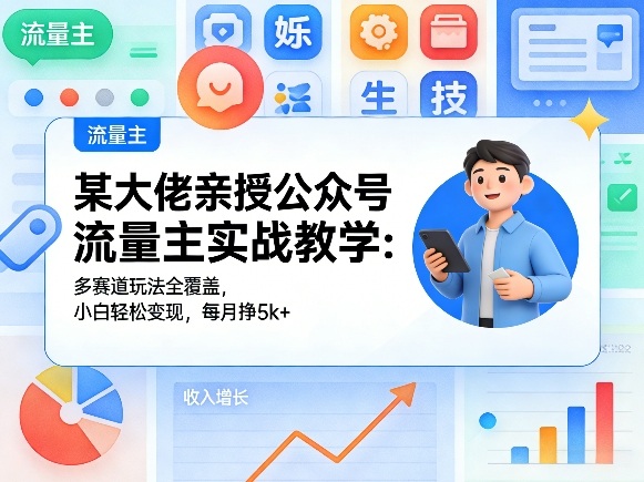 某大佬亲授公众号流量主实战教学：多赛道玩法全覆盖，小白轻松变现，每月多挣5k+-吾爱云课堂