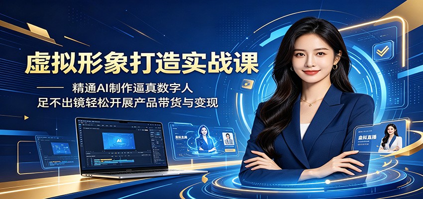 虚拟形象打造实战课：精通AI制作逼真数字人，足不出镜轻松开展产品带货与变现-吾爱云课堂