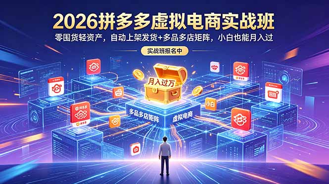 2026拼多多虚拟电商实战班：零囤货轻资产，自动上架发货+多品多店矩阵，小白也能月入过万-吾爱云课堂