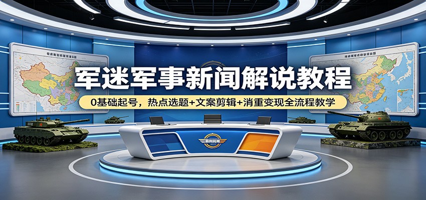 军迷军事新闻解说教程：0基础起号，热点选题+文案剪辑+消重变现全流程教学-吾爱云课堂