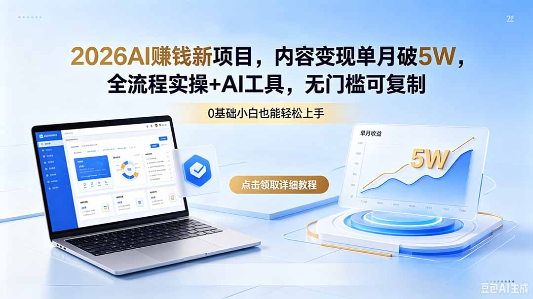 2026AI赚钱新项目，内容变现单月破5W，全流程实操+AI工具，无门槛可复制-吾爱云课堂