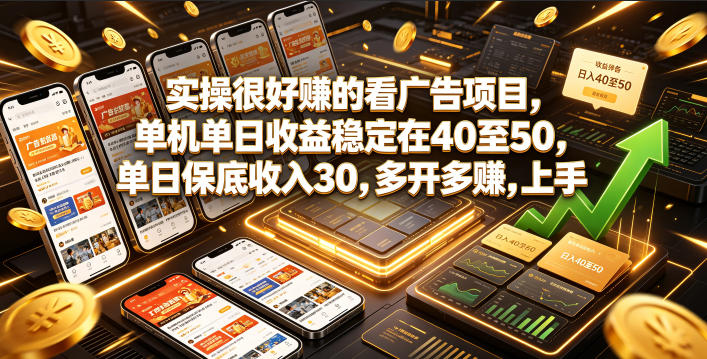 实操很好賺的看广告项目，单机单日收益稳定在40至50，单日保底收入30，多开多賺，上手就能变现【揭秘】-吾爱云课堂