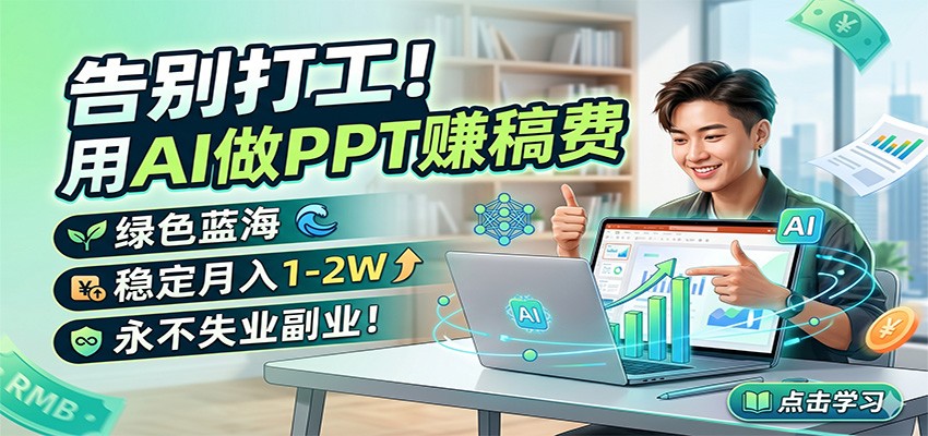 告别打工！用AI做PPT赚稿费，绿色蓝海，稳定月入1-2W，永不失业副业！-吾爱云课堂