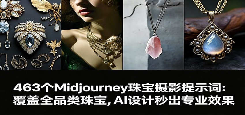 463个Midjourney珠宝摄影提示词：覆盖全品类珠宝，AI设计秒出专业效果-吾爱云课堂