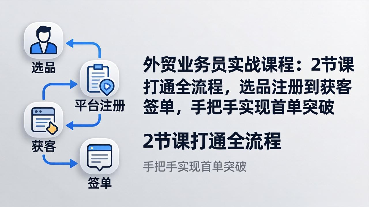 外贸业务员实战课程：2节课打通全流程，选品注册到获客签单，手把手实现首单突破-吾爱云课堂