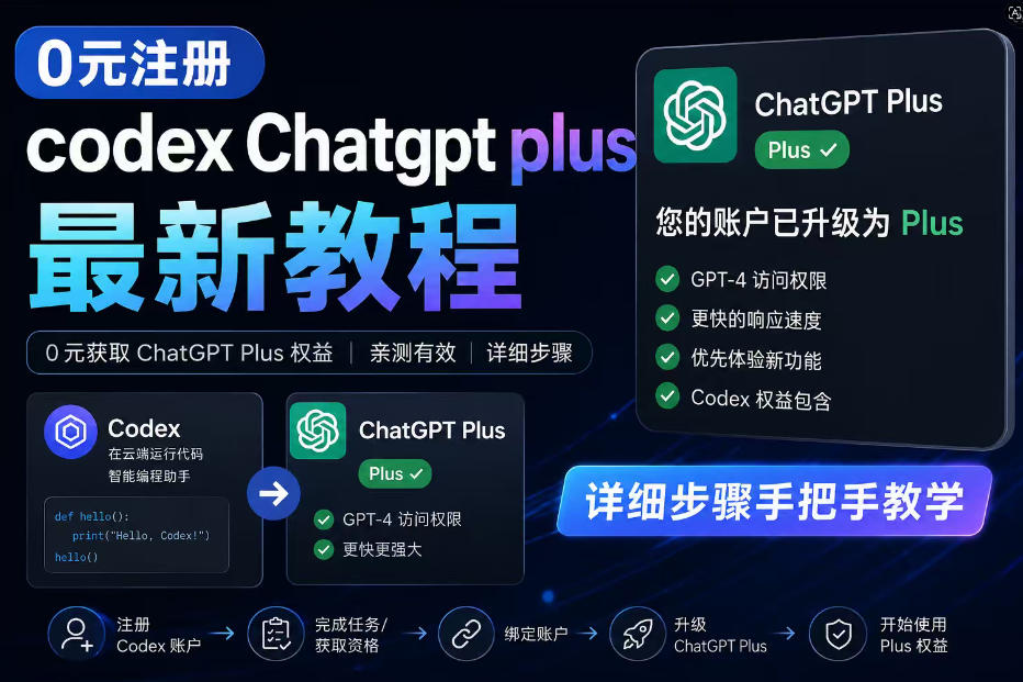 0元全自动注册codex gpt plus最新教程，0元获取GPT Plus权益，手把手详细教学-吾爱云课堂