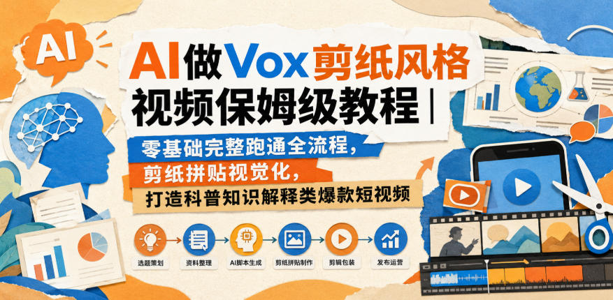 AI做Vox剪纸风格视频保姆级教程｜零基础完整跑通全流程，剪纸拼贴视觉化，打造科普知识解释类爆款短视频-吾爱云课堂
