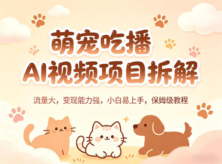 萌宠吃播AI视频项目拆解，流量大，变现能力强，小白易上手，保姆级教程-吾爱云课堂