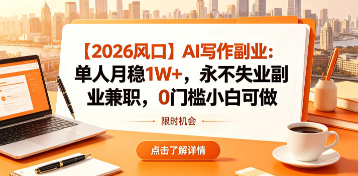 【2026风口】AI写作副业：单人月稳1W+，永不失业副业兼职，0门槛小白可做【揭秘】-吾爱云课堂