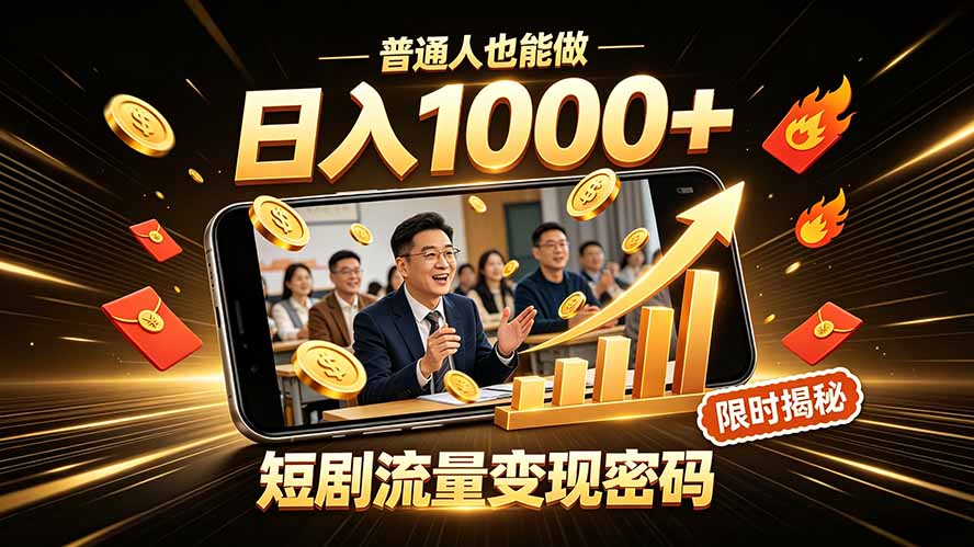 一部手机做短剧分发,不用真人出镜、不用拍摄剧本,快手流量变现日赚千元-吾爱云课堂