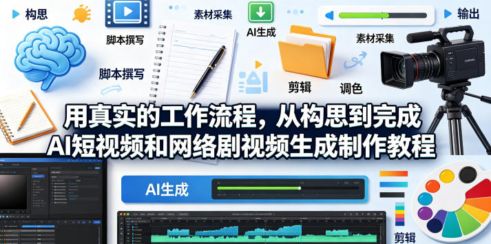 用真实的工作流程，从构思到完成AI短视频和网络剧视频生成制作教程-中英字幕-吾爱云课堂