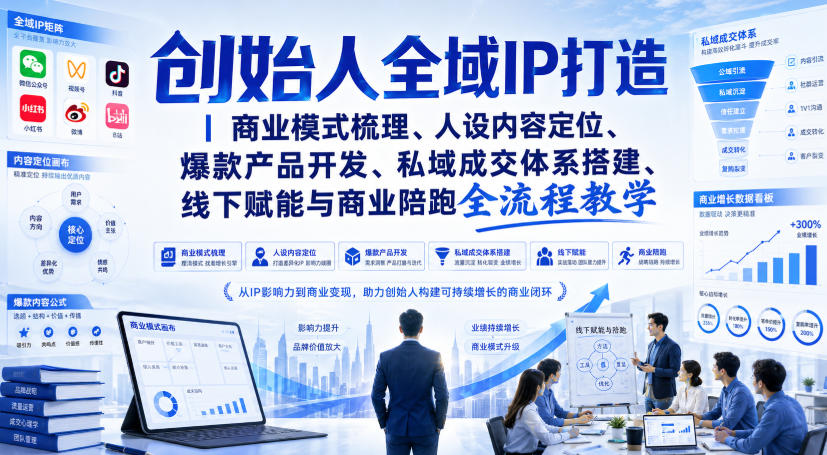 创始人全域IP打造｜商业模式梳理、人设内容定位、爆款产品开发、私域成交体系搭建、线下赋能与商业陪跑全流程教学-吾爱云课堂