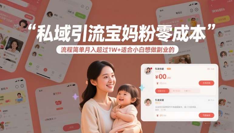 私域引流宝妈粉零成本流程简单月入超过1W+适合小白想做副业的-吾爱云课堂