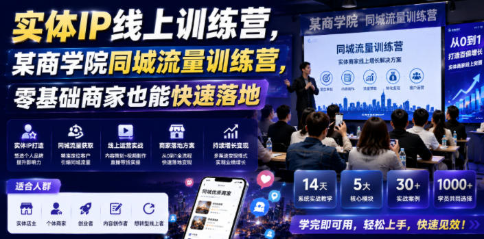 实体IP线上训练营，某商学院同城流量训练营，零基础商家也能快速落地-吾爱云课堂