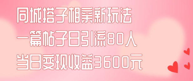 同城搭子相亲新玩法一篇帖子引流80人当日变现3600元(项目教程+实操教程)【揭秘】-吾爱云课堂