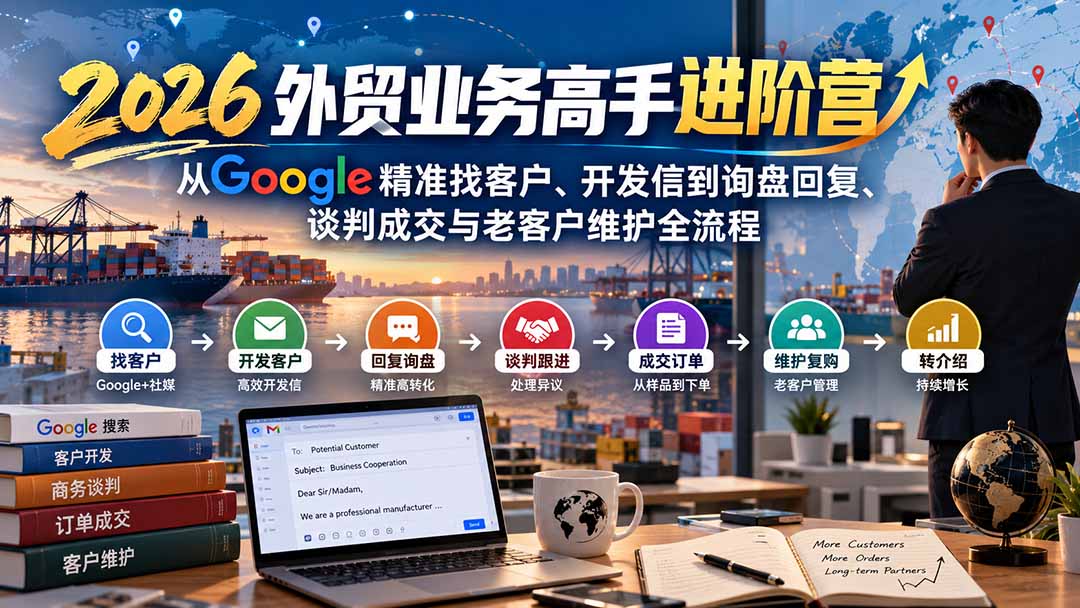 2026外贸业务高手进阶营：从Google精准找客户、开发信到询盘回复、谈判成交与老客户维护全流程-吾爱云课堂