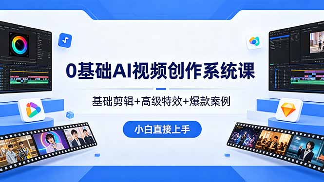 0基础AI视频创作系统课，基础剪辑+高级特效+爆款案例，小白直接上手-吾爱云课堂