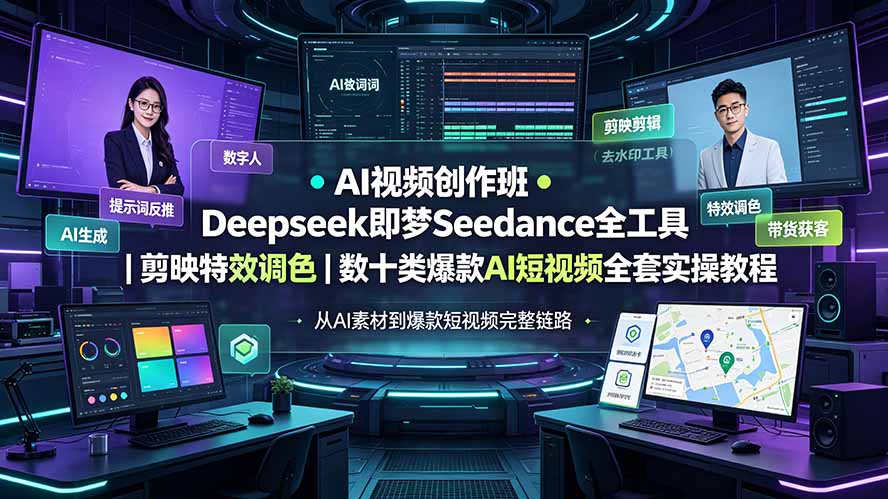 AI视频创作班◆Deepseek即梦Seedance全工具|剪映特效调色|数十类爆款AI短视频全套实操教程-吾爱云课堂