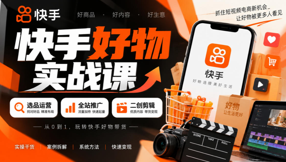 快手好物实战课｜选品运营+全站推广+二创剪辑带货变现-吾爱云课堂