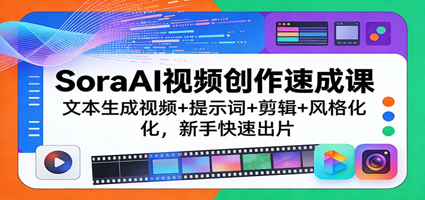 SoraAI视频创作速成课：文本生成视频+提示词+剪辑+风格化，新手快速出片-吾爱云课堂