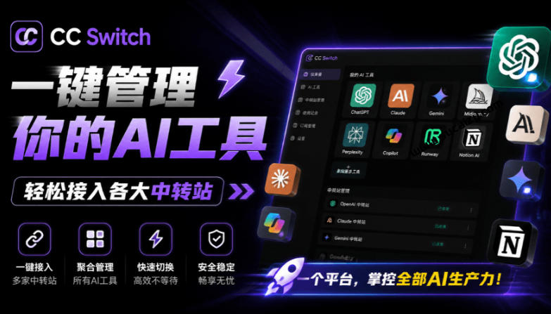一键给Chatgpt、Codex、Claude接入地第三方中转站，CC Switch统一管理你的AI编程工具工作流-吾爱云课堂