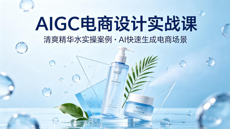 AIGC电商设计实战课，以清爽精华水为实操案例，教你用AI快速生成电商场景-吾爱云课堂