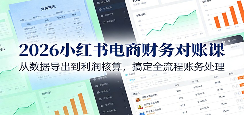 2026小红书电商财务对账课：从数据导出到利润核算，搞定全流程账务处理-吾爱云课堂