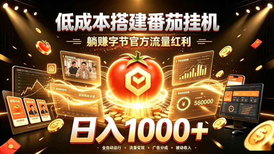 低成本搭建番茄挂G，躺賺字节官方流量红利，日入1k+，全程傻瓜式落地【揭秘】-吾爱云课堂