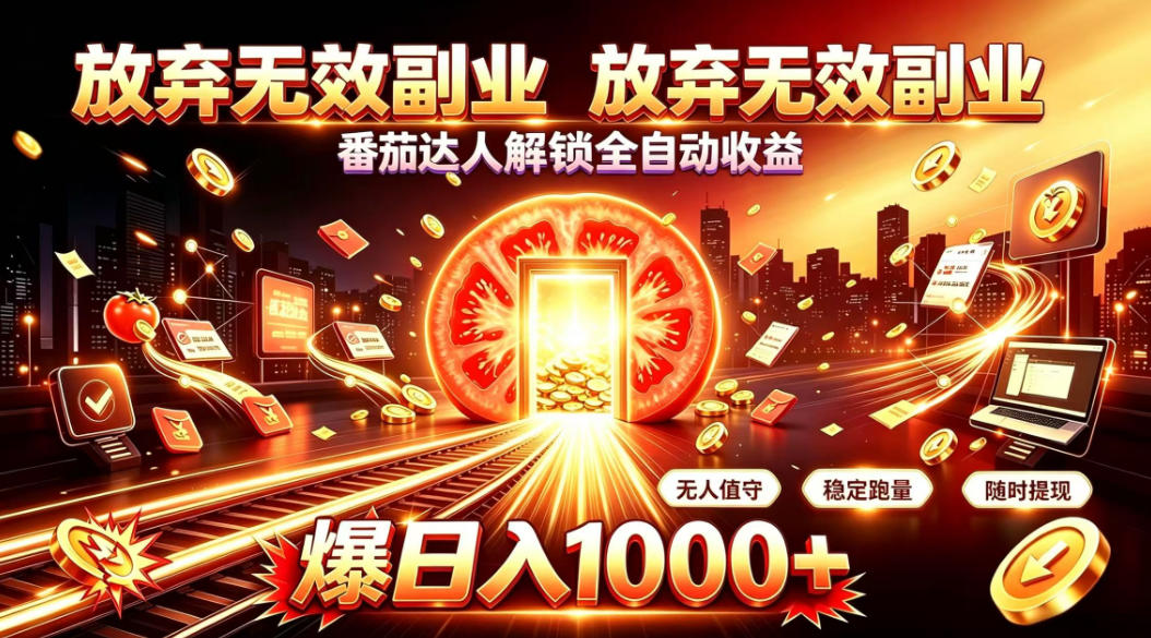放弃无效副业，番茄达人解锁全自动收益，日入1k+，门槛最低的线上轻资产项目【揭秘】-吾爱云课堂