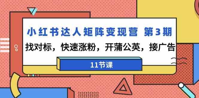 小红书达人矩阵变现营第3期,找对标,快速涨粉,开蒲公英,接广告(11节课)-吾爱云课堂