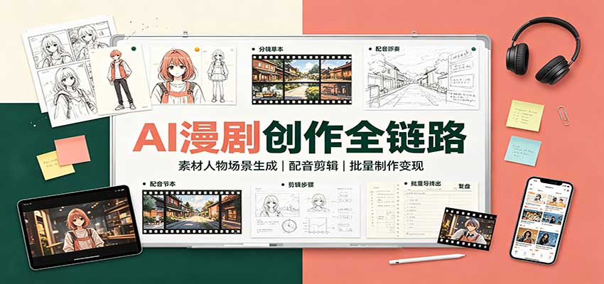 AI漫剧创作全链路：素材人物场景生成，配音剪辑，批量制作变现-吾爱云课堂