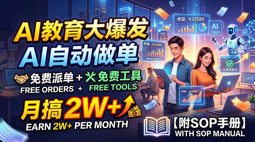 AI教育大爆发，AI自动做单，免费派单+免费工具，月搞2W+【附SOP手册】-吾爱云课堂