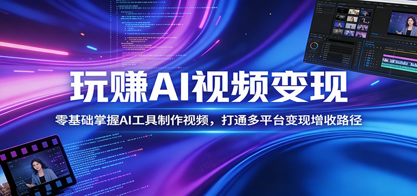 玩赚AI视频变现，零基础掌握AI具制作视频，打通多平台变现增收路径-吾爱云课堂