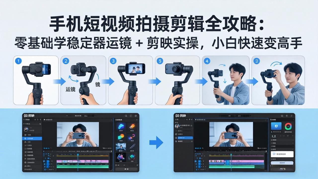 手机短视频拍摄剪辑全攻略：零基础学稳定器运镜 + 剪映实操，小白快速变高手-吾爱云课堂