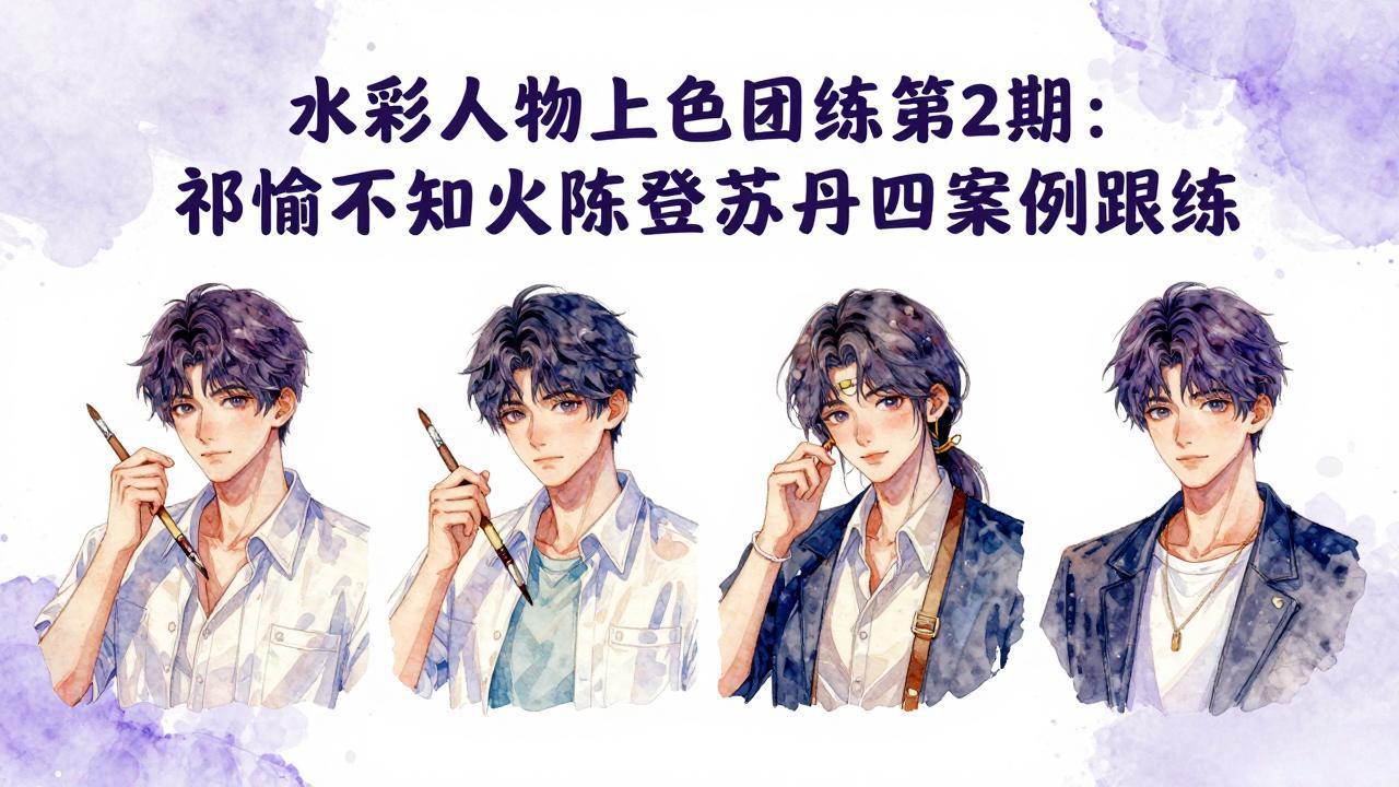 水彩人物上色团练第2期：祁煜不知火陈登苏丹四案例跟练，手把手提升绘画能力-吾爱云课堂