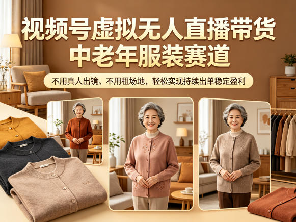 视频号虚拟无人直播带货中老年服装赛道，不用真人出镜、不用租场地，轻松实现持续出单稳定盈利-吾爱云课堂