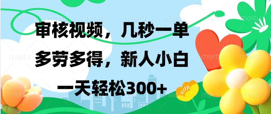 审核视频,几秒一单,多劳多得,新人小白一天轻松300+-吾爱云课堂