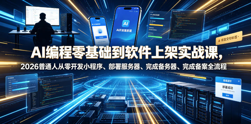 AI编程零基础到软件上架实战课，2026普通人从零开发小程序、部署服务器、完成备案全流程项目落地教程-吾爱云课堂