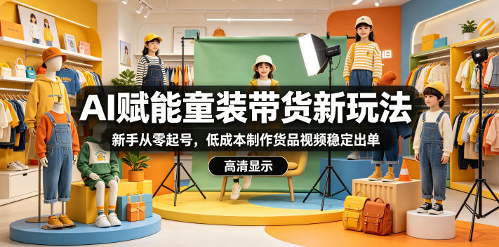 AI赋能童装带货新玩法，新手从零起号，低成本制作货品视频稳定出单-吾爱云课堂