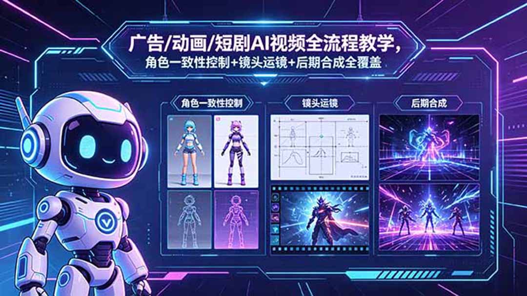 广告/动画/短剧AI视频全流程教学，角色一致性控制+镜头运镜+后期合成全覆盖-吾爱云课堂
