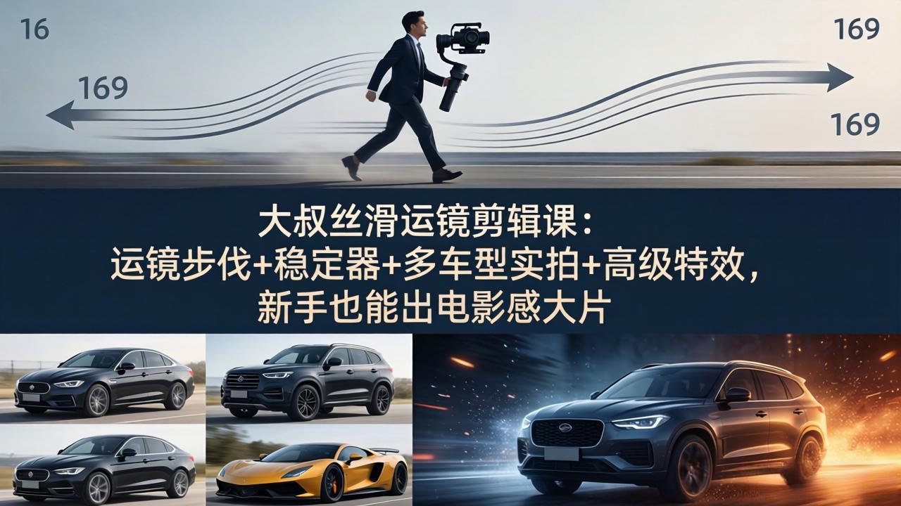 大叔丝滑运镜剪辑课：运镜步伐+稳定器+多车型实拍+高级特效，新手也能出电影感大片-吾爱云课堂