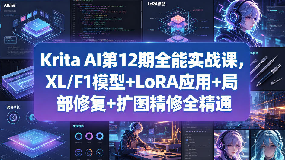 Krita AI第12期全能实战课，XL/F1模型+LoRA应用+局部修复+扩图精修全精通-吾爱云课堂