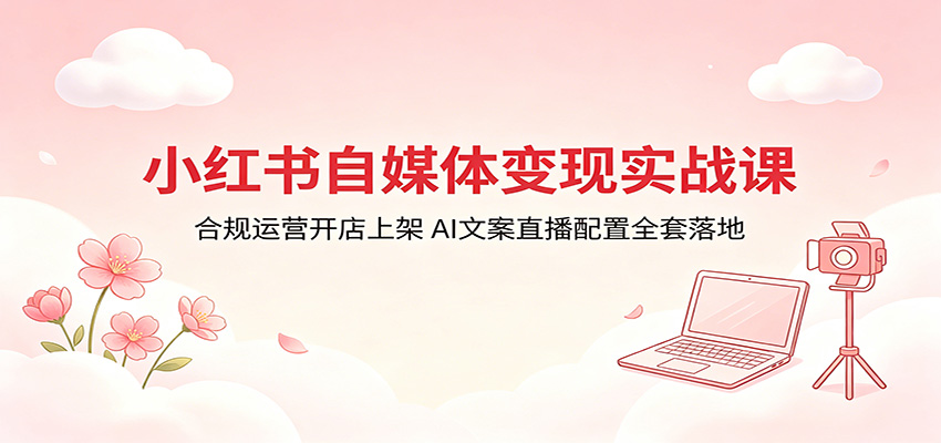 小红书自媒体变现实战课：合规运营开店上架，AI文案直播配置全套落地-吾爱云课堂