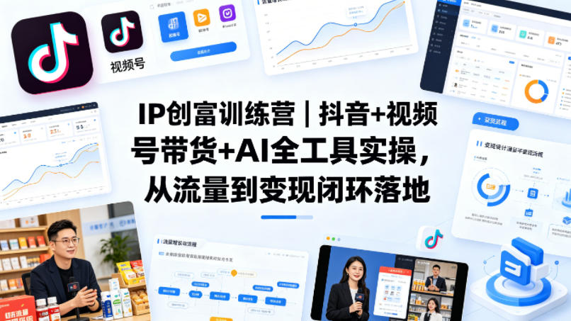 IP创富训练营｜抖音+视频号带货+AI全工具实操，从流量到变现闭环落地-吾爱云课堂