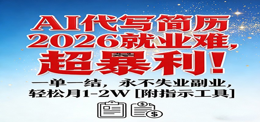 AI代写简历,2026就业难,超暴利!一单一结,永不失业副业,轻松月1-2W【附指令工具】-吾爱云课堂