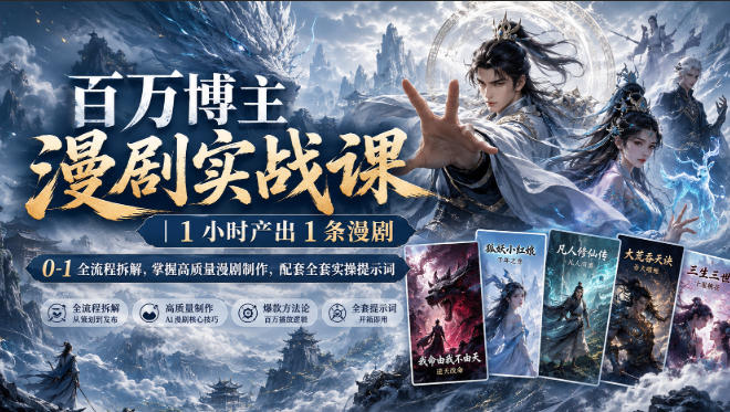 百万博主漫剧实战课｜1小时产出1条漫剧，0‑1全流程拆解，掌握高质量漫剧制作，配套全套实操提示词-吾爱云课堂