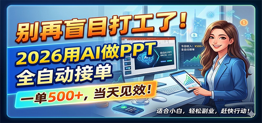 别再盲目打工了！2026用AI做PPT全自动接单，一单5张+，当天见效！-吾爱云课堂