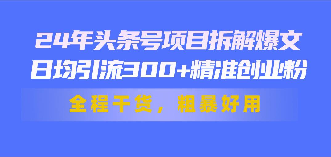 24年头条号项目拆解爆文,日均引流300+精准创业粉,全程干货,粗暴好用-吾爱云课堂